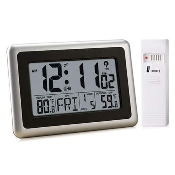 Digital Atomic Clock, 9 Desk Alarm Clock Large Numbers with Indoor Outdoor Temperature Calendar for Bedroom Kitchen Office