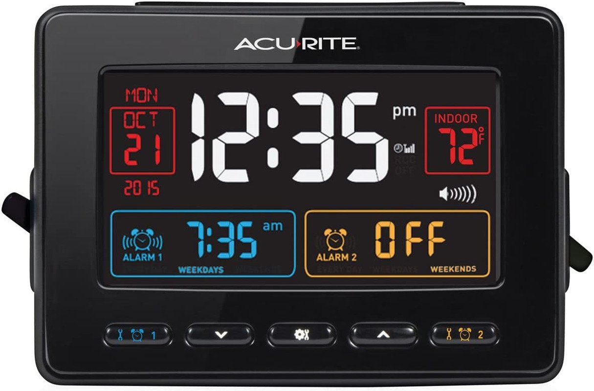 Acurite 13024 Atomic Dual Alarm Clock with USB Charging, Black