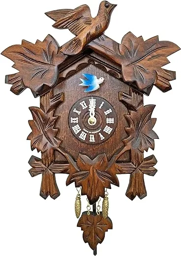 0825QP Engstler Battery-Operated Clock-Mini Size with Music/Chimes-7.5 H x 6.5 W x 2.75 D, Brown