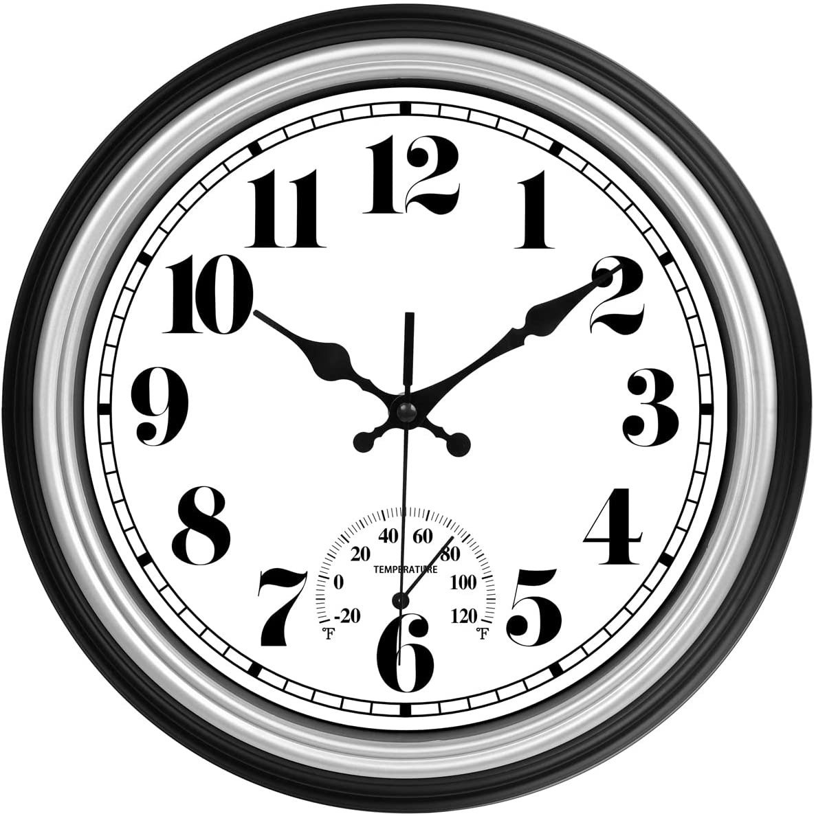 12 Inch Indoor/Outdoor Retro Waterproof Wall Clock with Thermometer Silent round