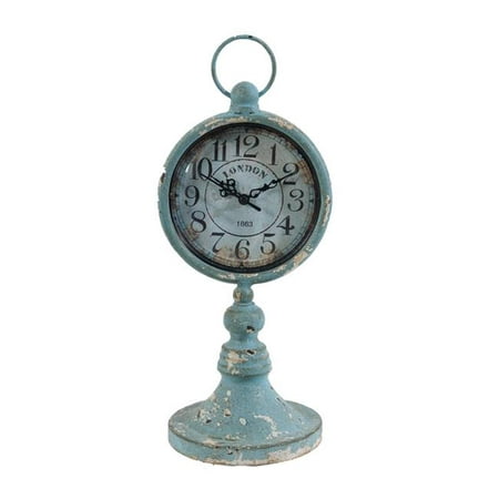 13 in. Iron, Vintage Inspired Design Decorative Table Clock - Aqua Blue