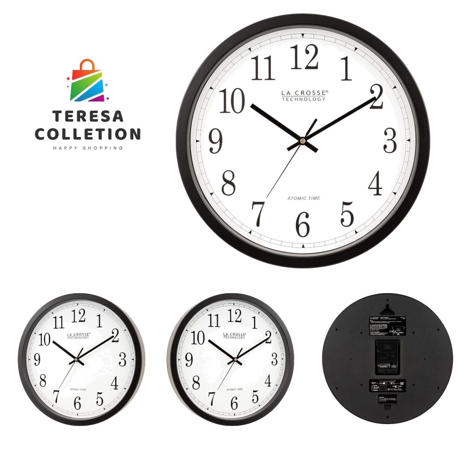 14-Inch Atomic Wall Clock, Black