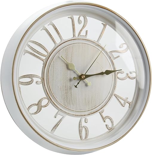 14 inch White Wall Clock Farmhouse Wall Clocks for Kitchen Silent Non-Ticking Battery Operated Rustic White Wall Clock for Bedroom Living Room Vintage Kitchen Wall Clock Decor for Home，Dining Room