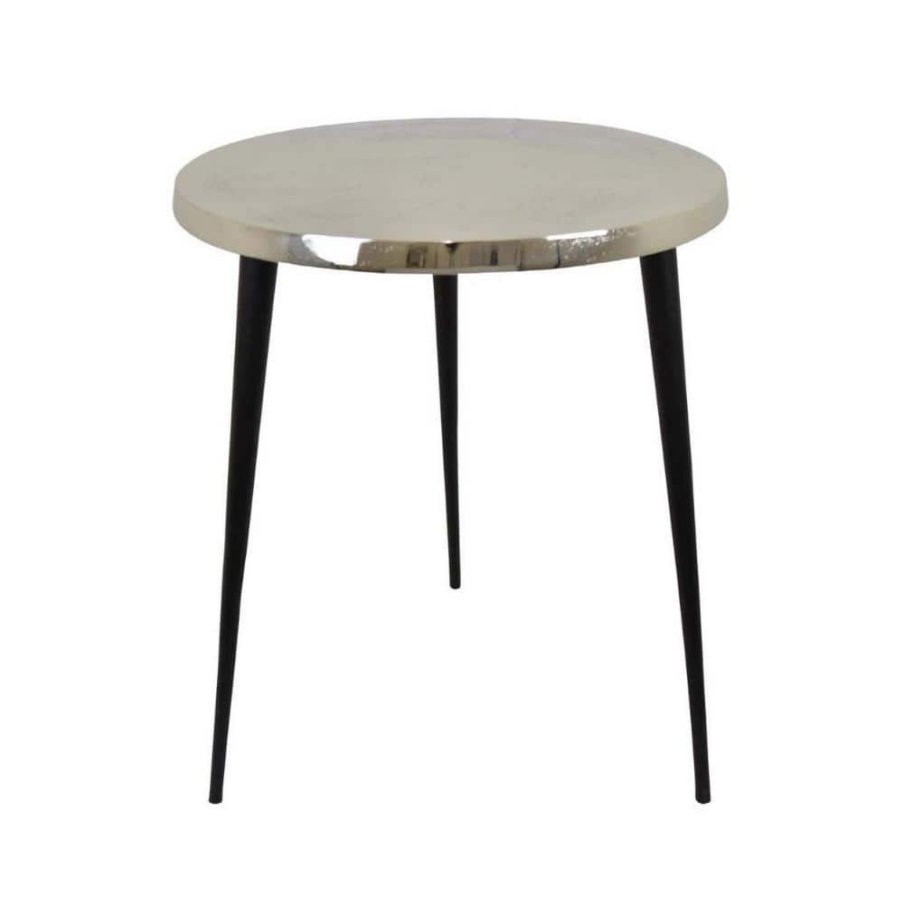 18.5 in. Gray and Black Round Metal End/Side Table with Metal Frame