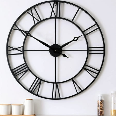 30 Inch Large Wall Clock Modern, Oversized Roman Numerals Art Deco Metal Wall Clock, Living Room Decor Silent Wall Clock, Farmhouse Home Decor, Office - Black (30 Inch)