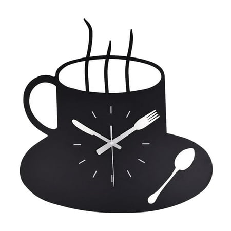 30x29cm Large Wall Clock, Coffee Cup Shape Clock with Large Roman Numerals, Indoor Silent Battery Operated Clock for Home, Living Room, Kitchen