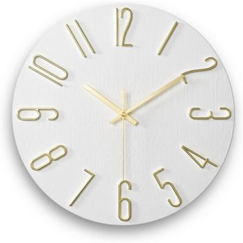 12 Inch Wall Clock Silent Non Ticking, Preciser Modern Style Decor Clock for Home, Office, School, Kitchen, Bedroom, Living Room (White)