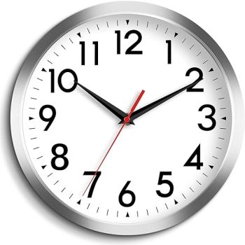 14 Inch Wall Clock, Large Wall Clocks Battery Operated, Big Silent Non-ticking Analog Clock Decorative for Living Room, Office, Kitchen, Outdoor,Classroom, Bedroom, Bathroom, School, Home(Silver)