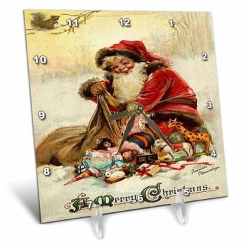 3dRose Vintage Christmas - christmas, santa claus, xmas, vintage, merry christmas, nostalgic, holiday - Desk Clock, 6 by 6-inch