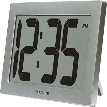 AcuRite 75102RM 9.5 Large Digital Clock with Intelli-Time Technology,Siliver,6-inch height x 9.5-inch width x 1.8-inch depth