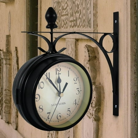 Antique Double Sided Wall Mount Metal Frame Station Clock Garden Vintage Retro Home Decor