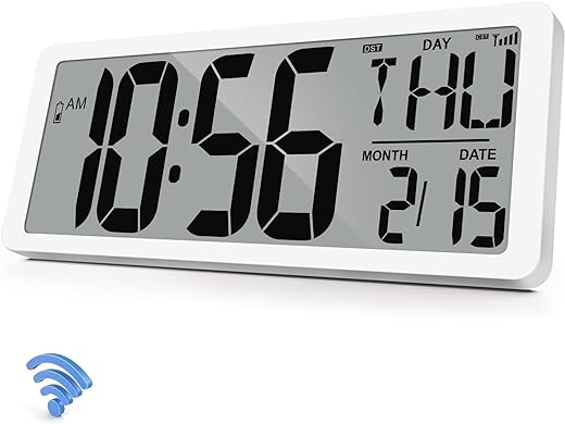 Atomic Clock 14.2 Digital Wall Clock Battery Operated Atomic Wall Clock Digital Alarm Clock with Day Date & Temperature Large Digital Wall Clock for Wall Bedroom Living Room Classroom Home Office