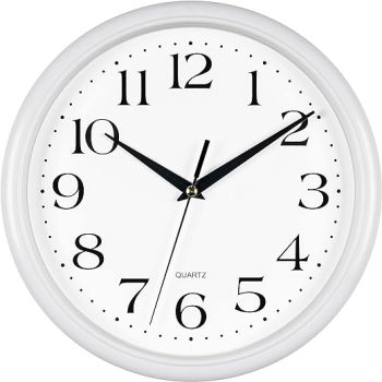 Bernhard Products White Wall Clock Silent Non Ticking 10 Inch Quality Quartz Battery Operated Round Easy to Read Home/Kitchen/Office/Classroom/School Clocks