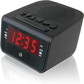 GPX C224B Dual Alarm Clock AM/FM Radio with Red LED Display (Black)