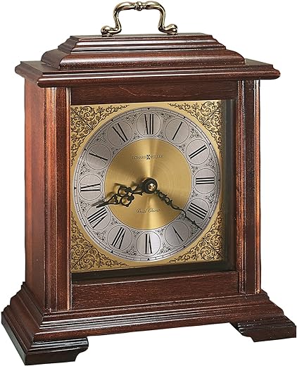 Howard Miller Medford Mantel Clock 612-481 – Windsor Cherry Finish, Classic English Bracket, Brass-Finish Handle, Quartz Dual-Chime Movement