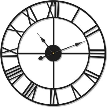 Large Wall Clock Modern Metal Rustic Round Clock Industrial Wall Clock Retro Roman Numeral Silent Little Ticking Battery Operated Vintage Decorative Clock for Living Room Kitchen Bedroom (24 Inch)