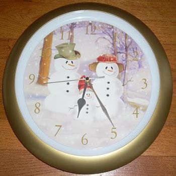 Mark Feldstein & Associates Snow Family Christmas Carol Holiday Sound Clock, 13 Inch, Gold