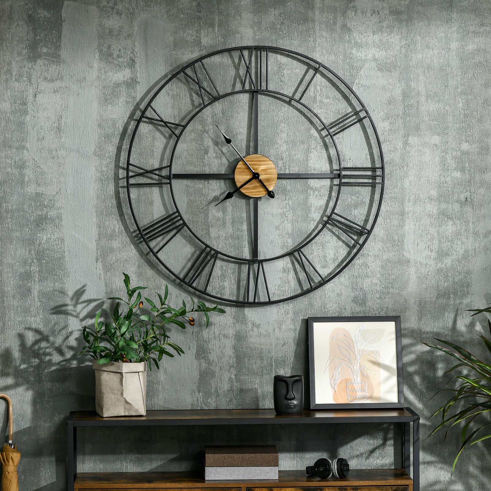 36" Large Wall Clock, Metal Retro Roman Numeral Clock for Living Room Decor