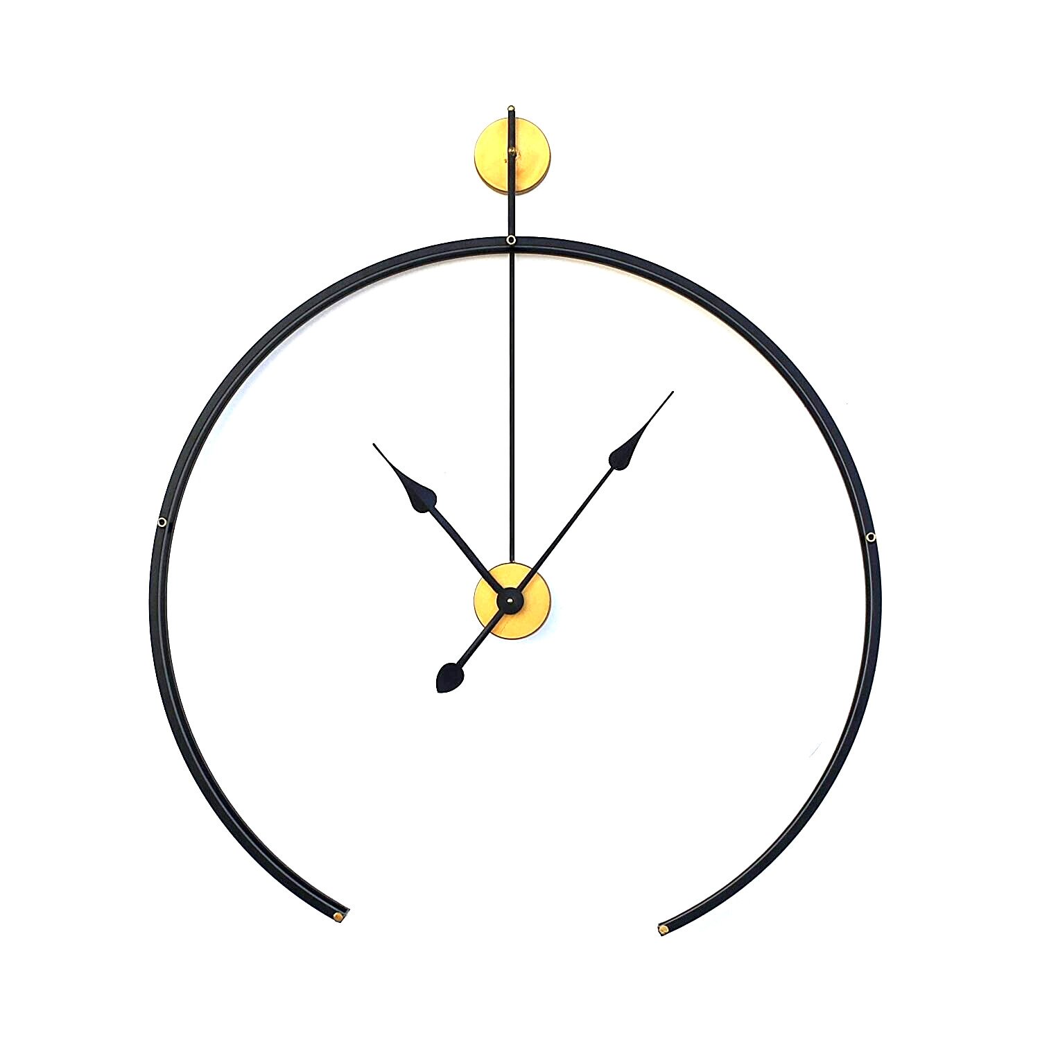 36" Unique Half Round Design Time Piece Home Office Hanging Metal Wall Clock