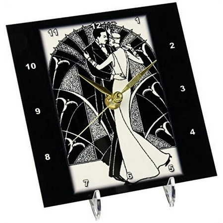 3dRose Art Deco Dancing Couple, Desk Clock, 6 by 6-inch