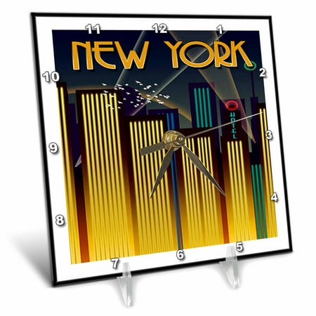 3dRose Art Deco New York Poster - Desk Clock, 6 by 6-inch