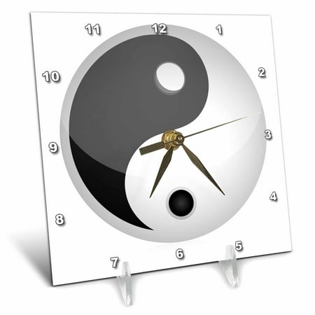 3dRose Black and White Yin and Yang Sign - Desk Clock, 6 by 6-inch