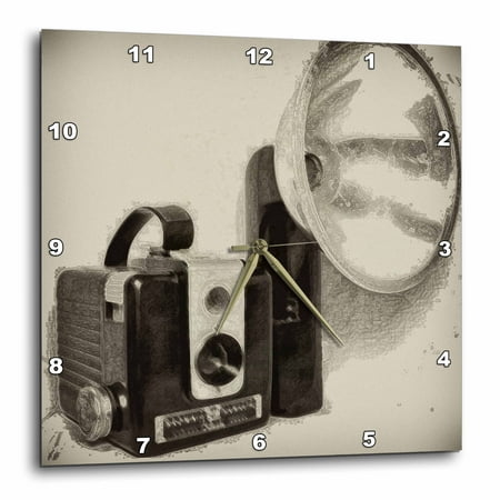 3dRose Picture of a Vintage 1950s camera with bulb flash - Wall Clock, 10 by 10-inch