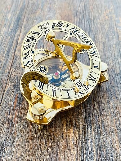 3 Inch Brass Sundial Compass, Marine Fully Functional Nautical Sundial Compass, Steampunk Accessory, Beautiful Handmade Gift -Sundial Clock Golden