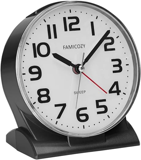 4.5 No Ticking Analog Alarm Clock,Silent Readable for Seniors,Easy to Set,Gradual Rise Alarm,Big Numbers,On/Off Switch on Side,Gentle Wake,Snooze Soft Backlight,Battery Operated,Black