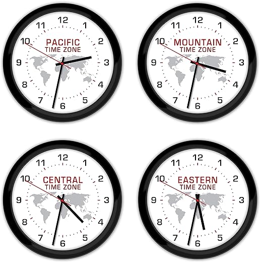 4 Time Zone Custom Wall Clocks - White, Black, World Globe Home Office Decor