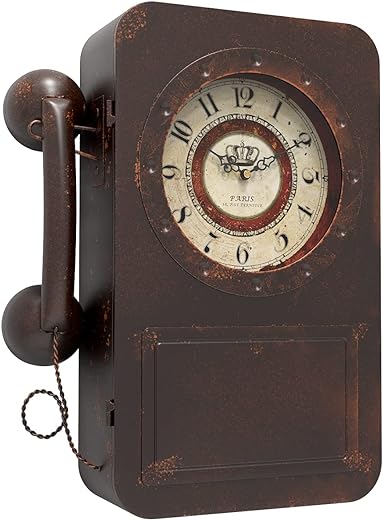 Abdurey Retro Old Telephone Wall Clock with Hidden Safe, Battery Operated Quartz Metal Wall Clocks, Large Rectangular Vintage Decor Clocks, for Farmhouse, Living Room(16