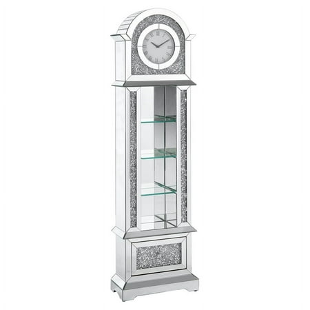 ACME Noralie Wood Frame Grandfather Clock with LED in Mirrored and Faux Diamonds