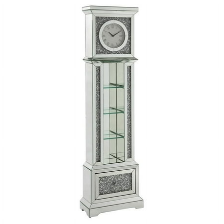 ACME Noralie Wood Frame Grandfather Clock with LED in Mirrored and Faux Diamonds