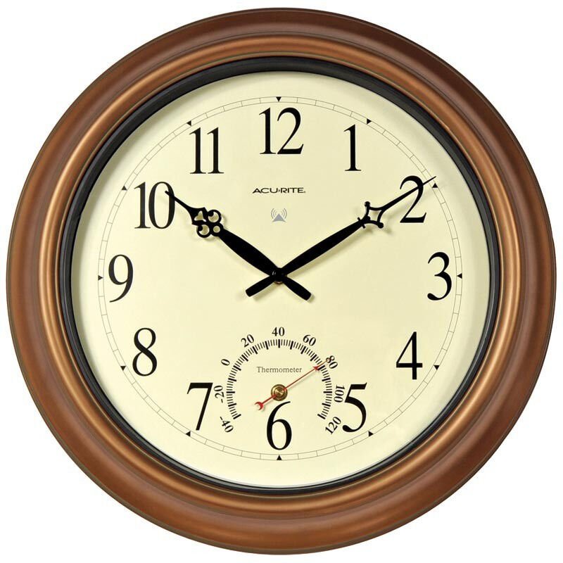 AcuRite - 50314A1 - 18" Copper Indoor Or Outdoor Atomic Clock With Thermometer
