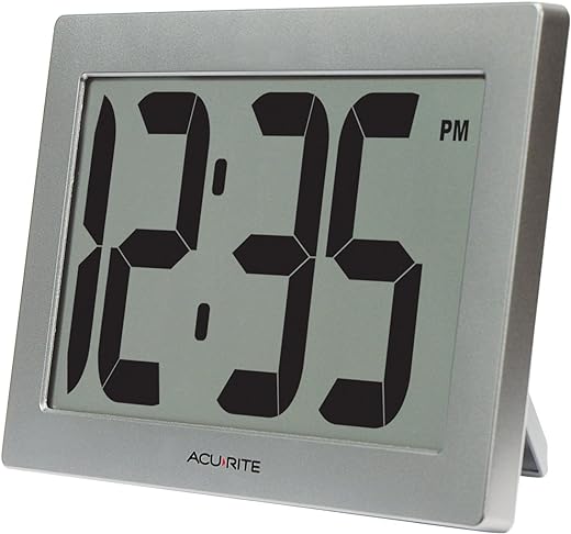 AcuRite 75102RM 9.5" Large Digital Clock with Intelli-Time Technology,Siliver,6-inch height x 9.5-inch width x 1.8-inch depth