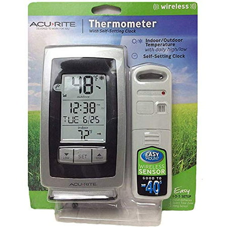 Acurite Digital Indoor / Outdoor Wireless Thermometer 00754w4 with Self-setting Clock and Daily High/low