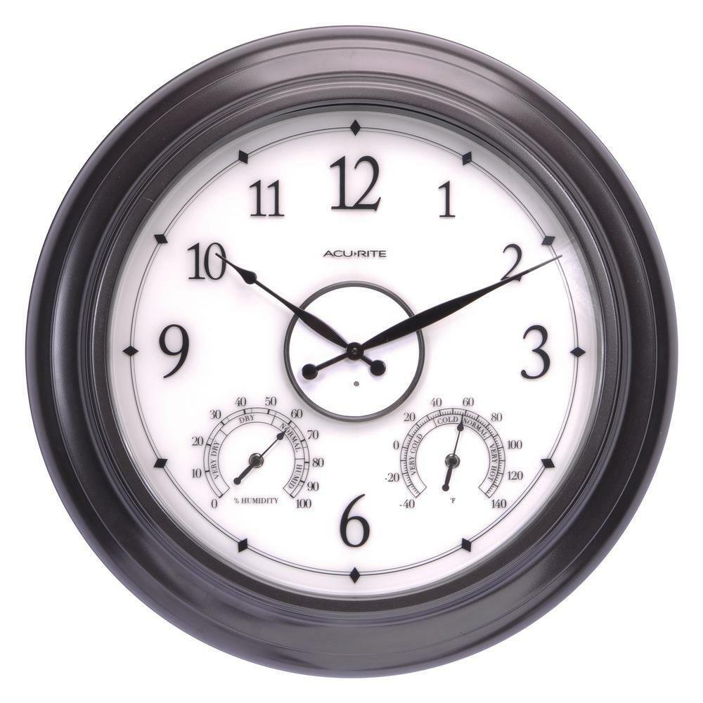AcuRite Illuminated Outdoor Clock 24 in. Thermometer Humidity Sensor Metal Frame