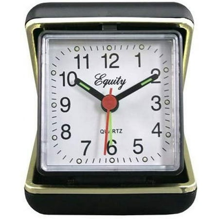 Advance Black Case Quartz Analog Clamshell Travel Alarm Clock