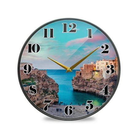 ALAZA Italy Lanscape Of Mare Town Wall Clock Battery Operated Silent Non Ticking Clocks for Living Room Decor 12 Inch / 9.5 Inch