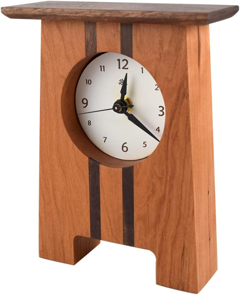 American Made Craftsman Style Desk Clock, Cherry and Walnut, 7.75