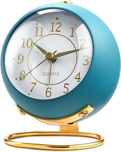 Analog Alarm Clocks,Retro Backlight Cute Simple Design Small Desk Clock with Night Light,Silent Non-Ticking,Battery Powered,for Kids,Bedroom,Travel,Kitchen,Bedside Desktop. (Blue)