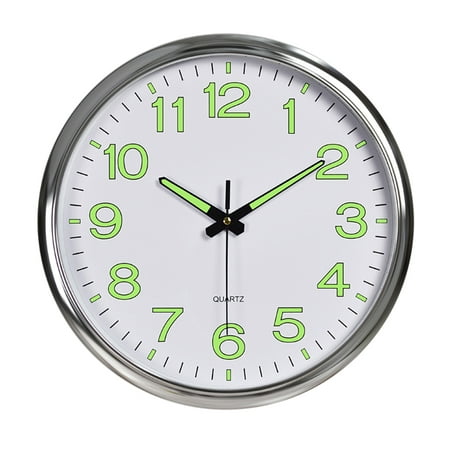 Atomic Analog Wall Clock - Silver Brushed Finish - Sets Automatically- Battery Operated - Easy to Read - Easy to Use: Simple, Easy to Read Style fits Any Decor - Glow on silver background