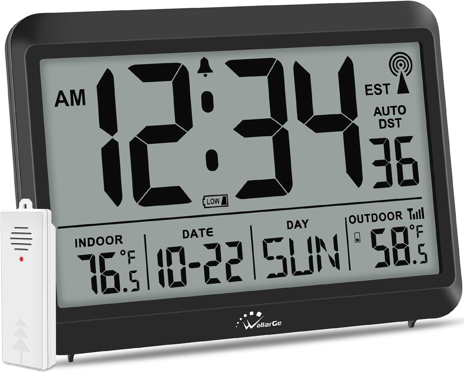 Atomic Clock with Indoor Outdoor Temperature, Self-Setting Digital Wall Clock Ba