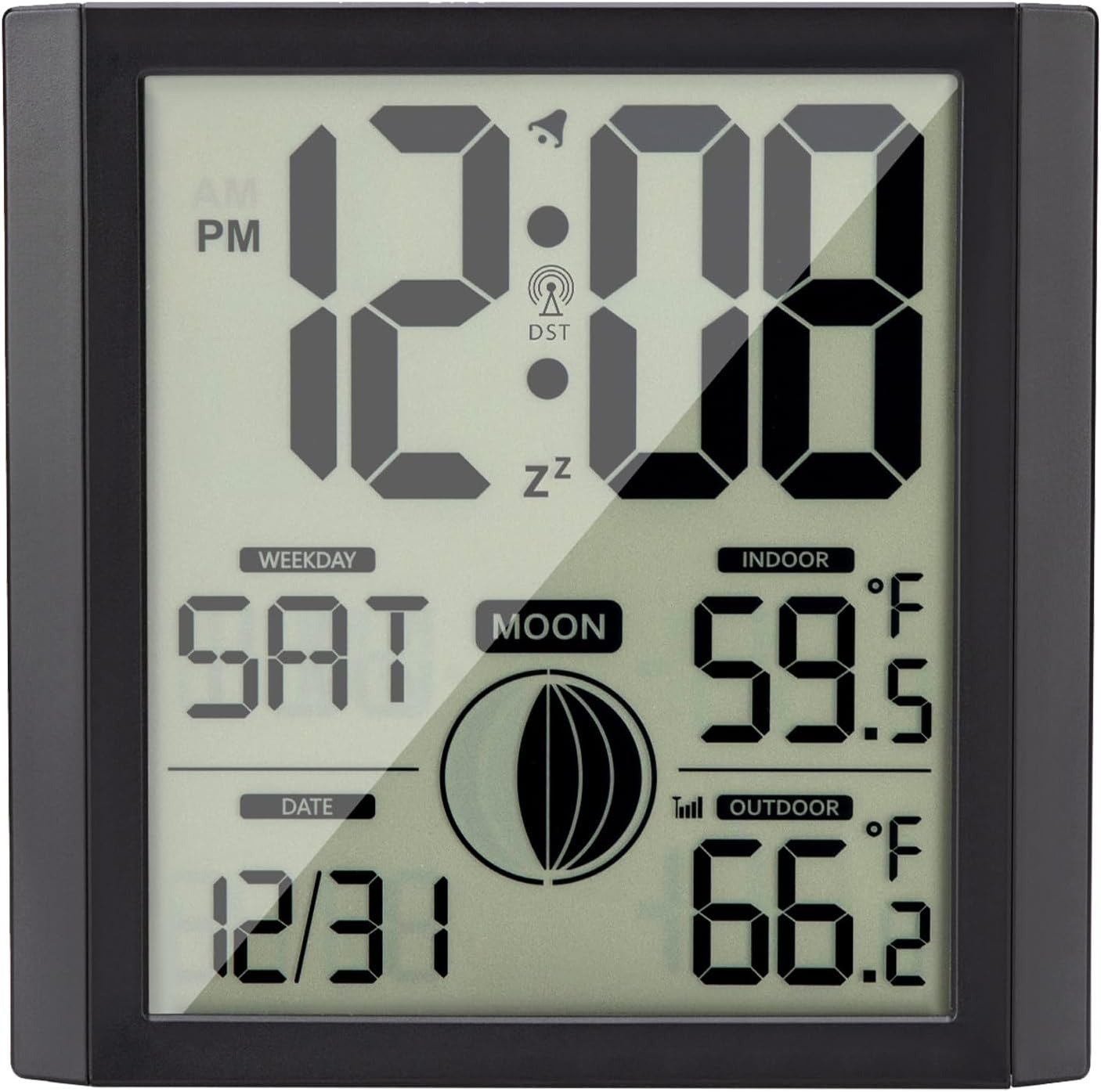 Atomic Wall Clock with Indoor Outdoor Temp Large Number Display Silent Battery O