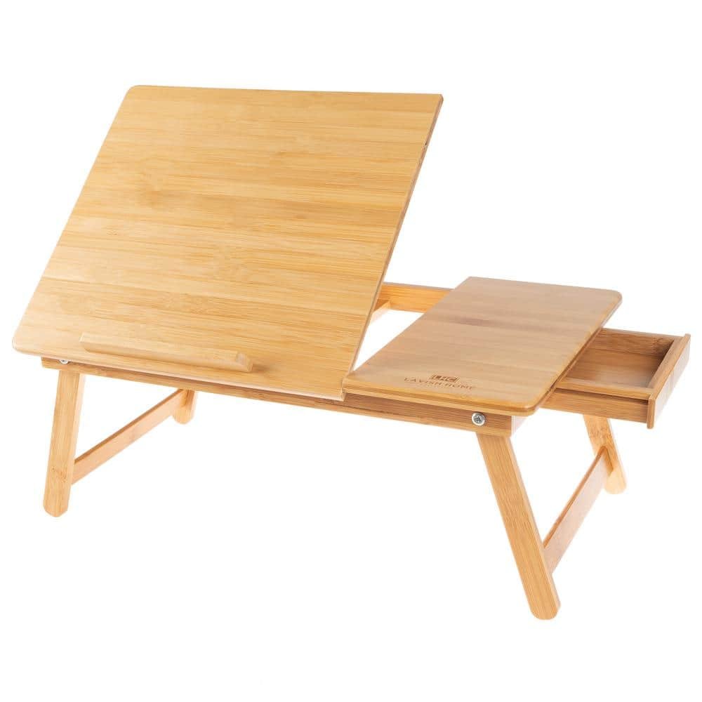 Bamboo Lap Desk Travel Tray with Adjustable Top and Storage Drawer