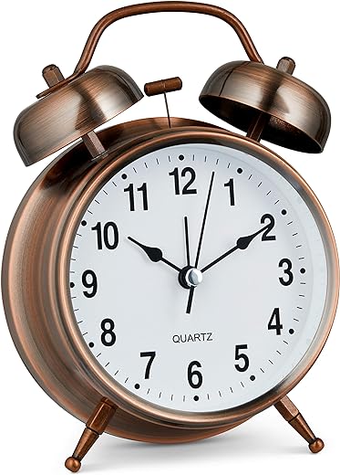 Bernhard Products Analog Alarm Clock Twin Bell Retro Copper Metal 4