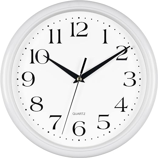 Bernhard Products White Wall Clock Silent Non Ticking 10 Inch Quality Quartz Battery Operated Round Easy to Read Home/Kitchen/Office/Classroom/School Clocks