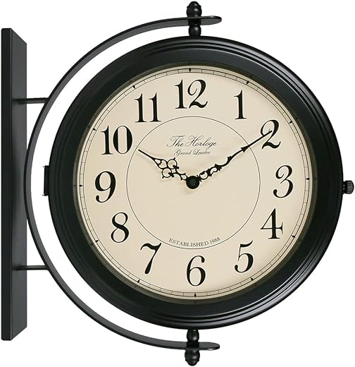 BESTIME 66264B 16-Inch Double Sided Metal Wall Clock with Black Frame.Sturdy Frame,Easy Read,Garden,Home Décor,Indoor,Outdoor,Farmhouse,Yard,Station,Office,Photography Props.