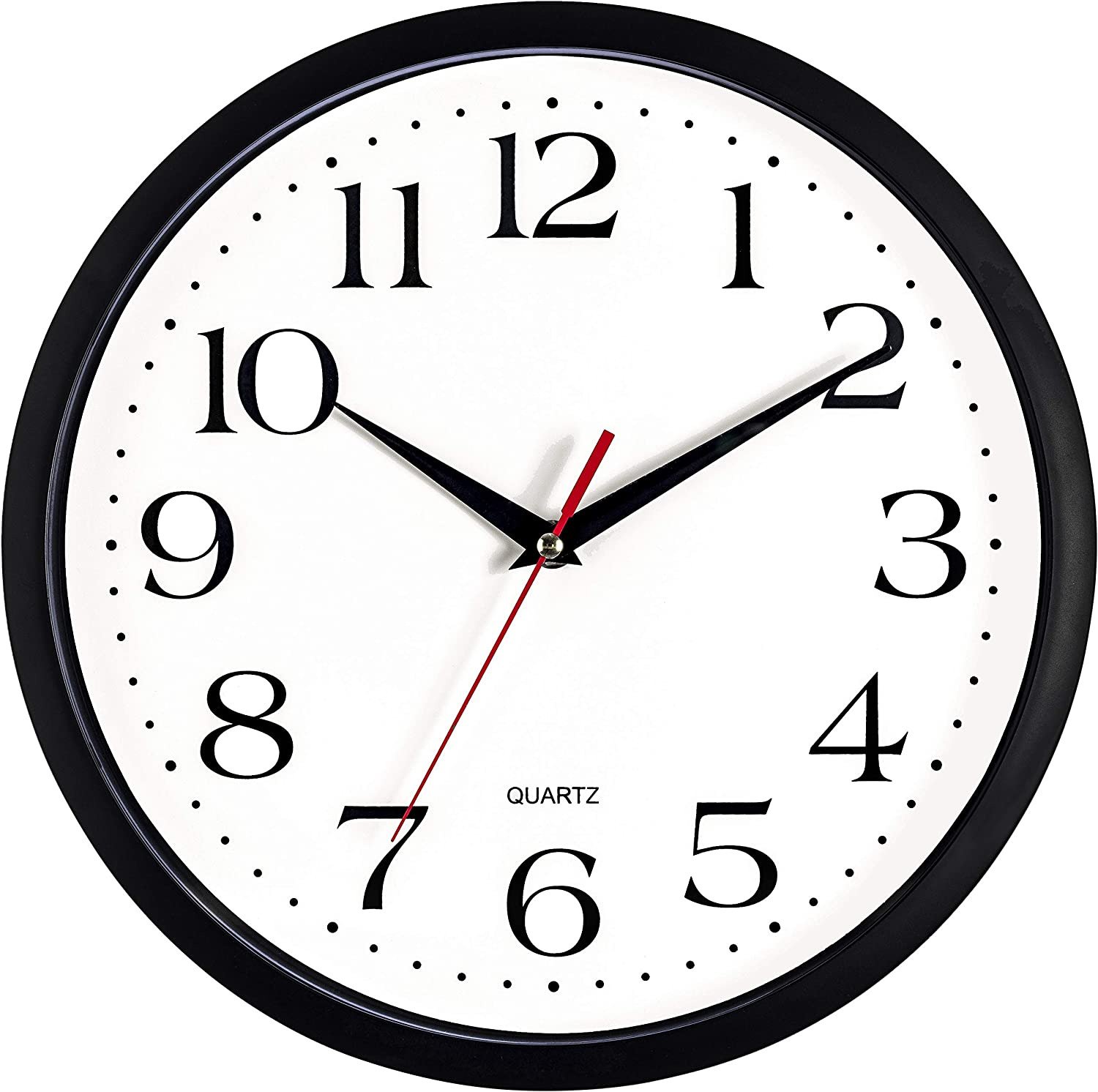 Black Wall Clock Silent Non Ticking,12 Inch Quality Quartz Battery Operated roun