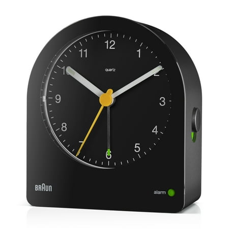 Braun BC22B: Black Analogue Alarm Clock with Snooze, Continuous Backlight, and Quiet Quartz Movement